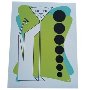 Original Signed Framed Print "Circles" Pawlie n Ester Cat Series MCM Style Frame